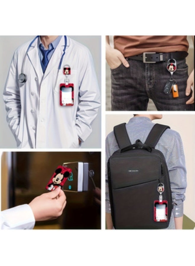 Disney 3-in-1 Disney Red Mickey Mouse Logo Plastic ID Holder with Lanyard, Retractable ID Roller, Keychain and Extension Chain - Suitable for workers, students, bus drivers, doctors, nurses, etc. - Image 3